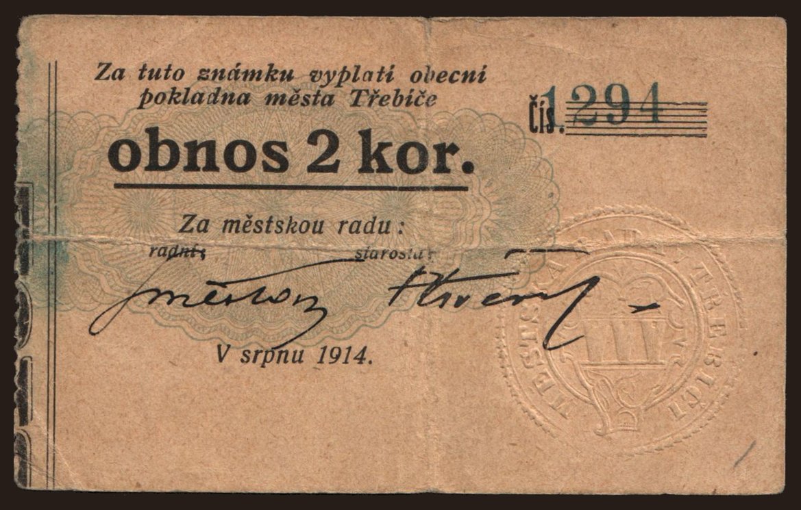 Třebíč, 2 koruny, 1914