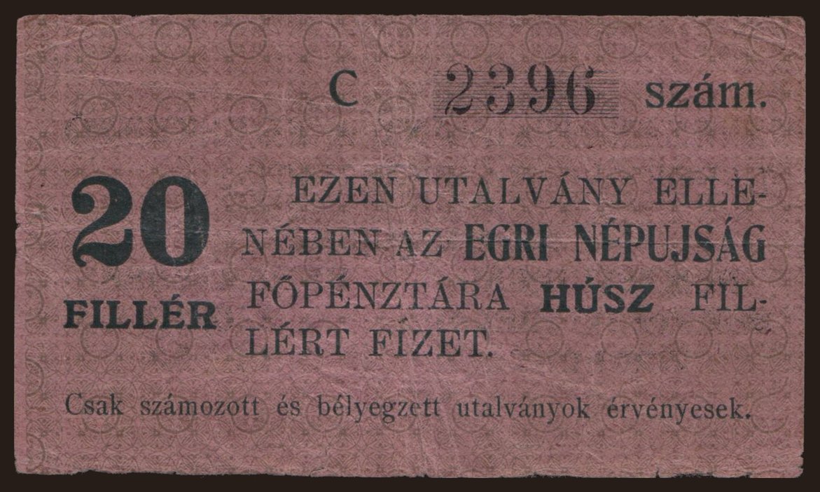 Eger/ Egri Népújság, 20 fillér, 191?