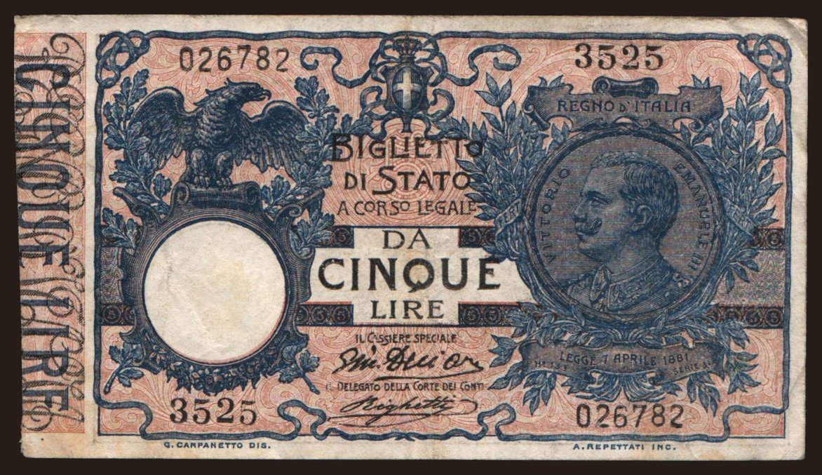 5 lire, 1914