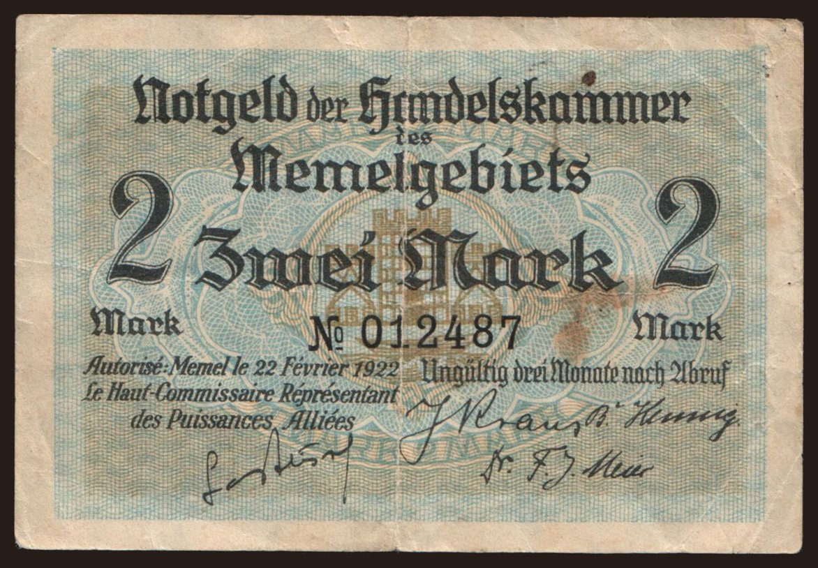 Memel, 2 Mark, 1922