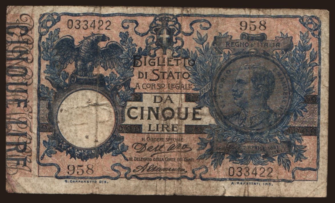 5 lire, 1911