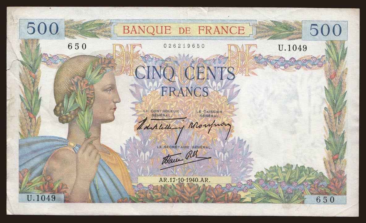 500 francs, 1940