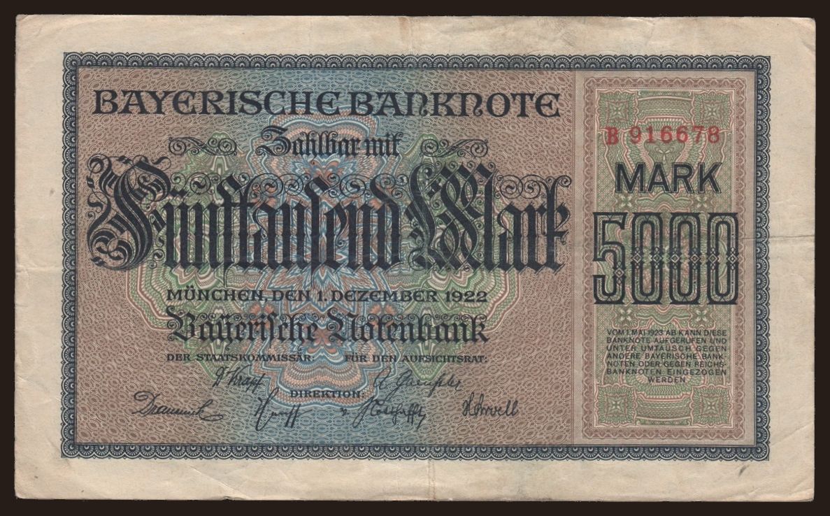 Bayerische Notenbank, 5000 Mark, 1922