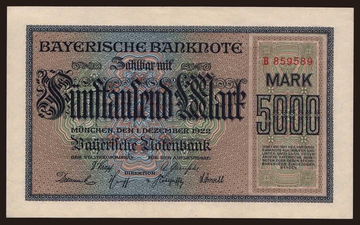 Bayerische Notenbank, 5000 Mark, 1922