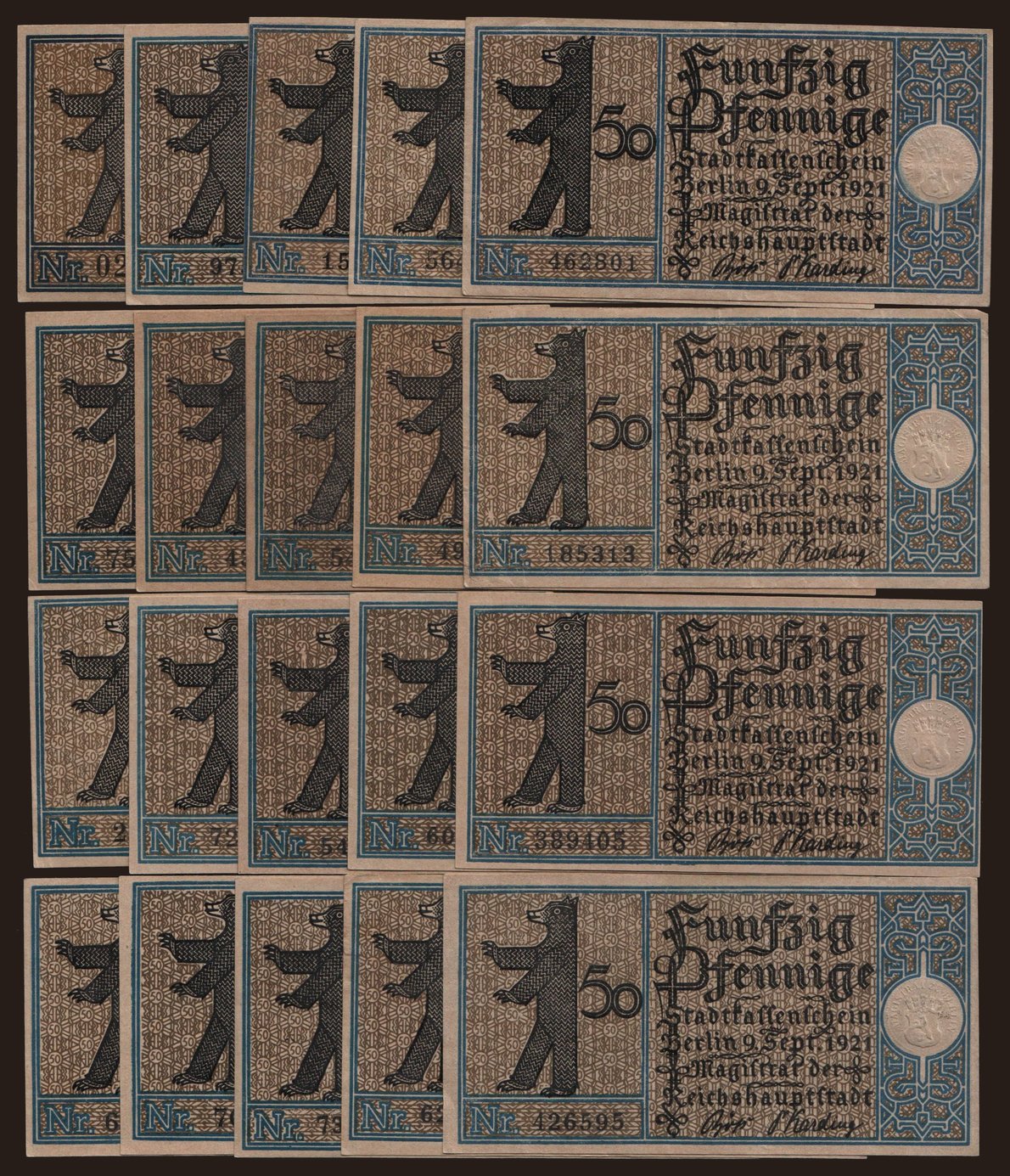 Berlin Stadtbezirke, 20x 50 Pfennig, 1921