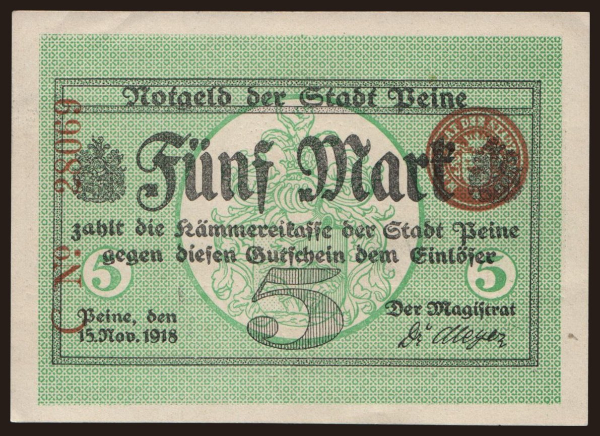 Peine/ Stadt, 5 Mark, 1918