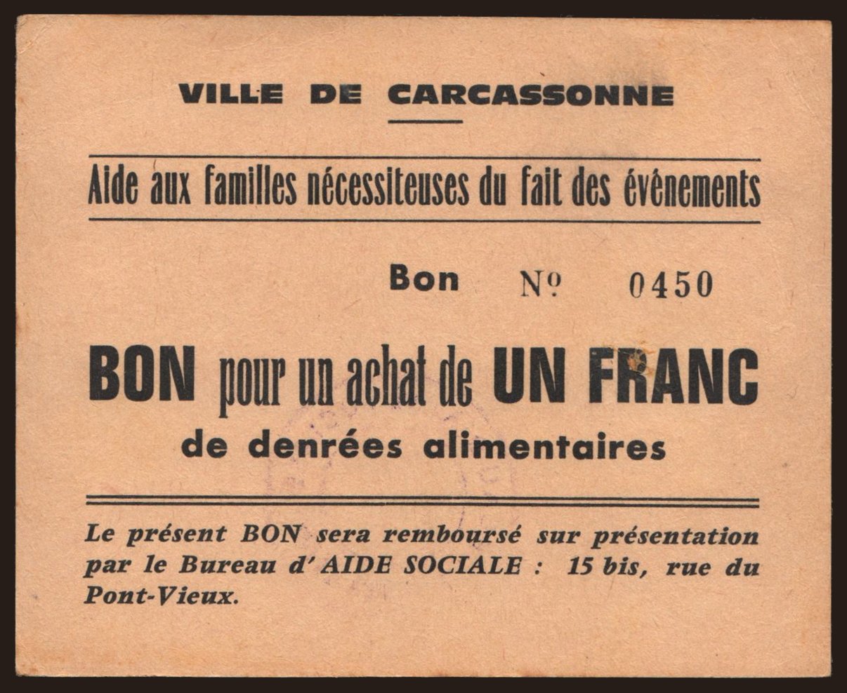 Carcassonne, 1 franc, 191?