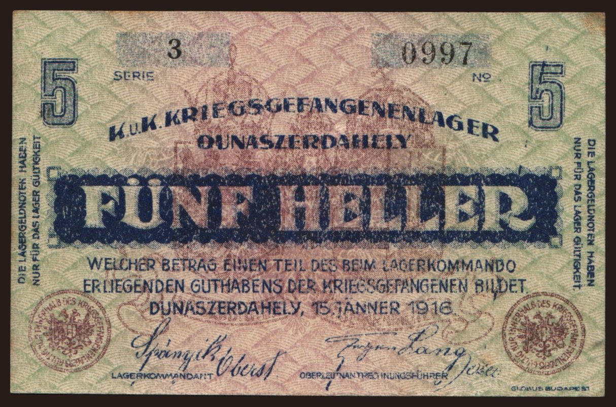 Dunaszerdahely, 5 Heller, 1916