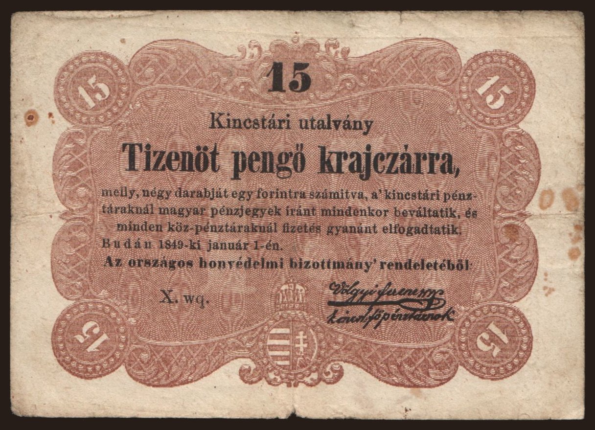 15 krajcár, 1849