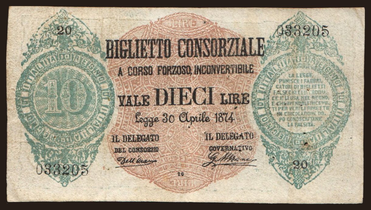 10 lire, 1874