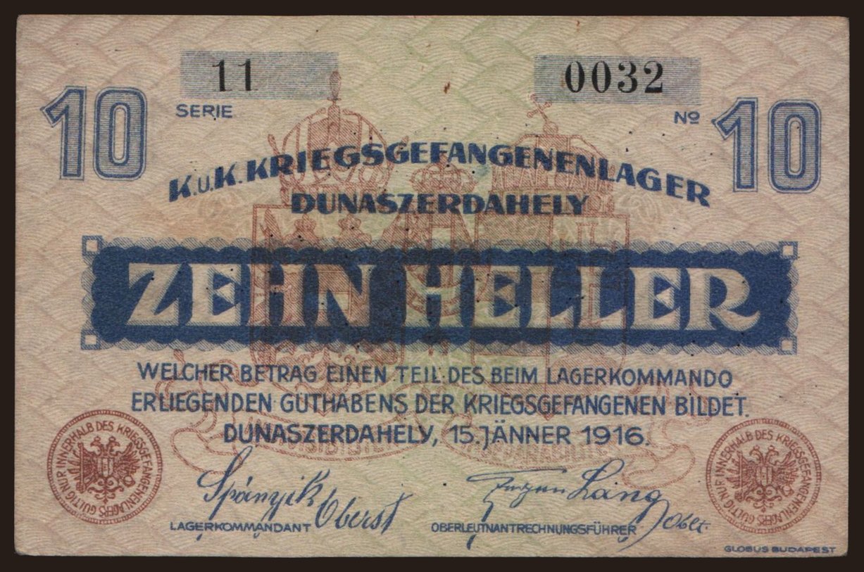 Dunaszerdahely, 10 Heller, 1916