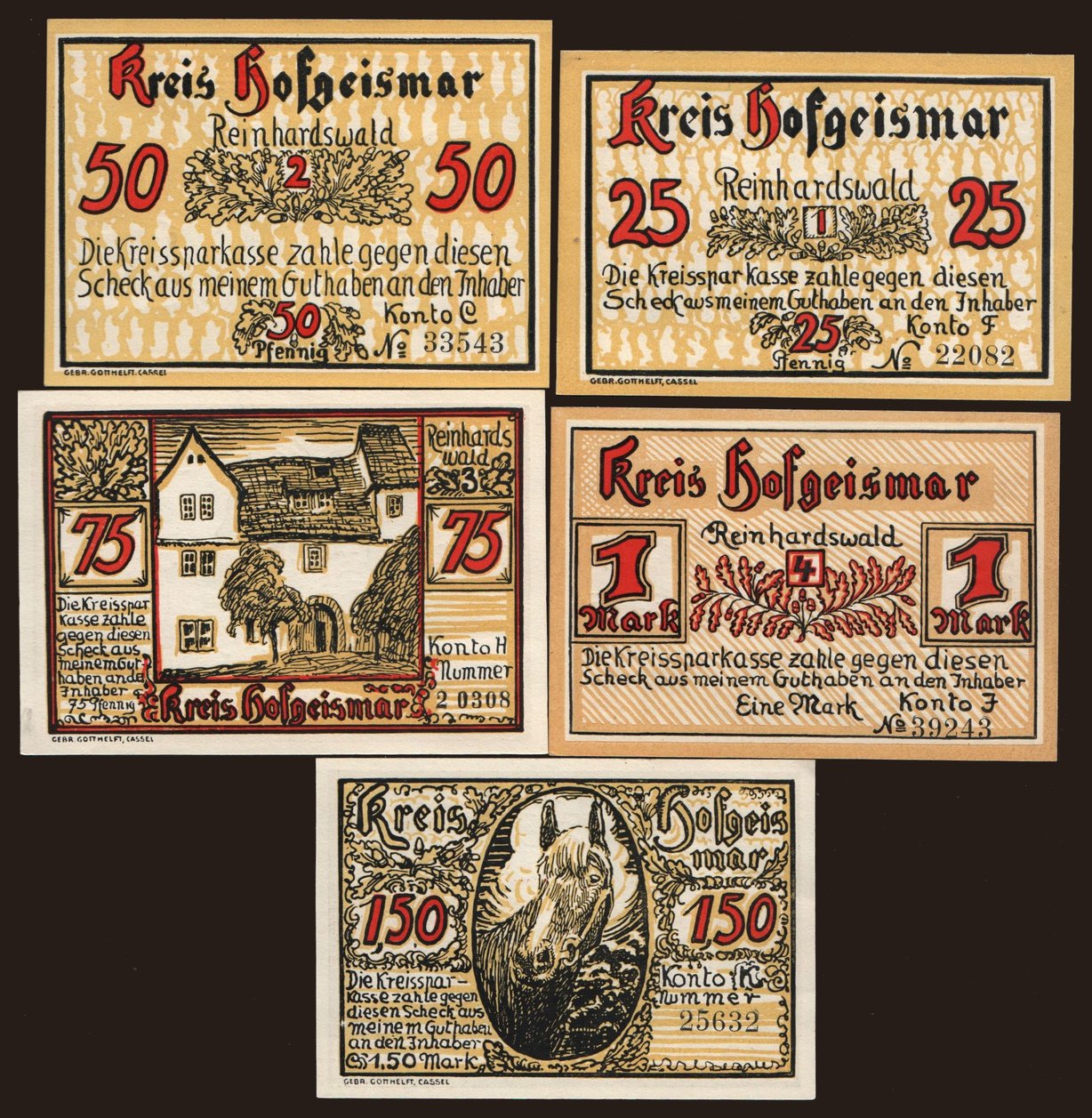 Hofgeismar, 5x 50 Pfennig - 1,50 Mark, 192?