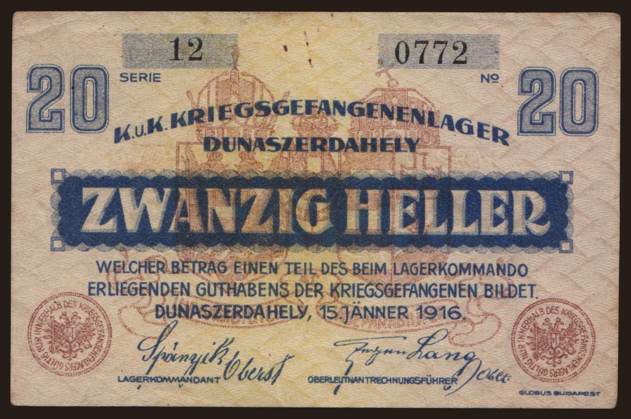 Dunaszerdahely, 20 Heller, 1916
