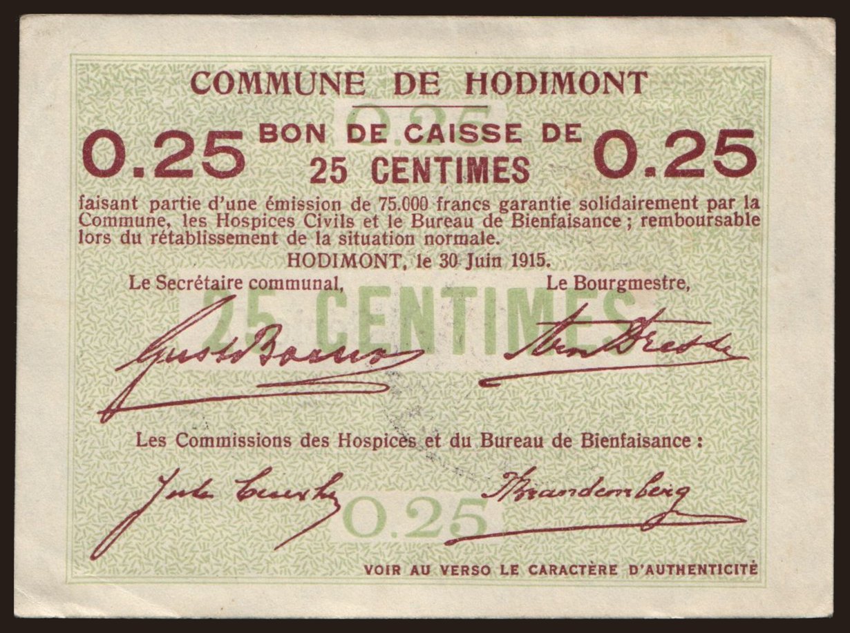 Hodimont, 25 centimes, 1915