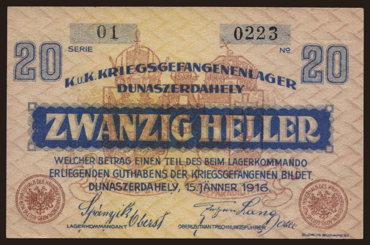 Dunaszerdahely, 20 Heller, 1916