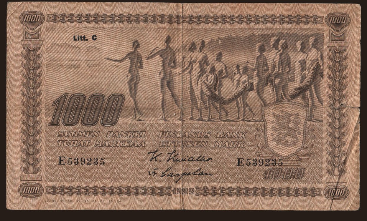 1000 markkaa, 1922, Litt. C