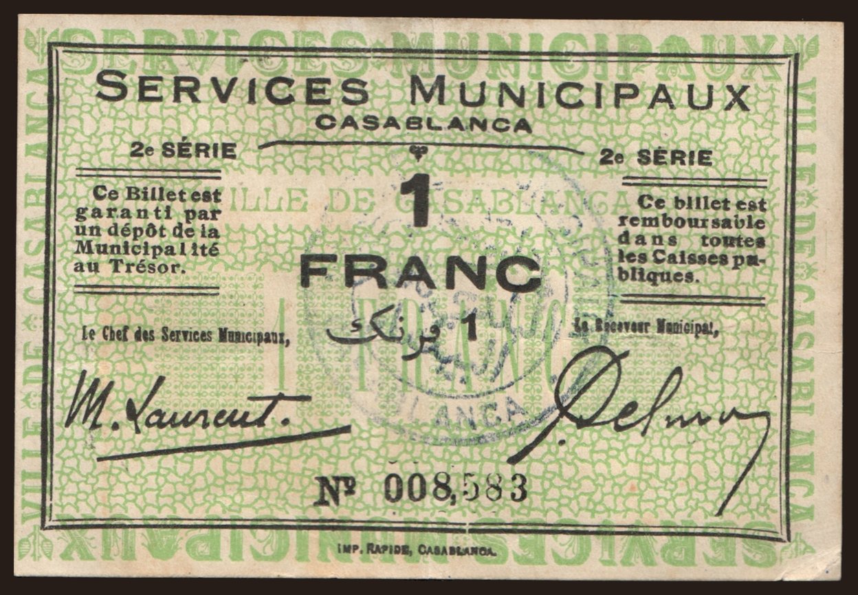 Casablanca, 1 franc, 1919