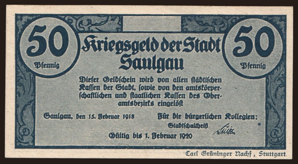 Saulgau, 50 Pfennig, 1918