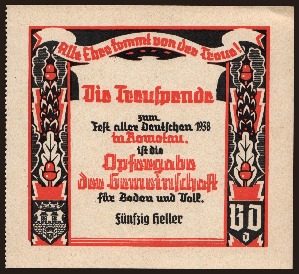 Komotau/ Fest Aller Deutsche, 50 Heller, 1938