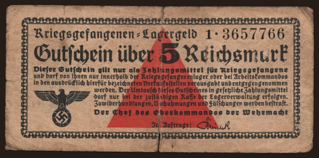 Lagergeld, 5 Reichsmark, 1939