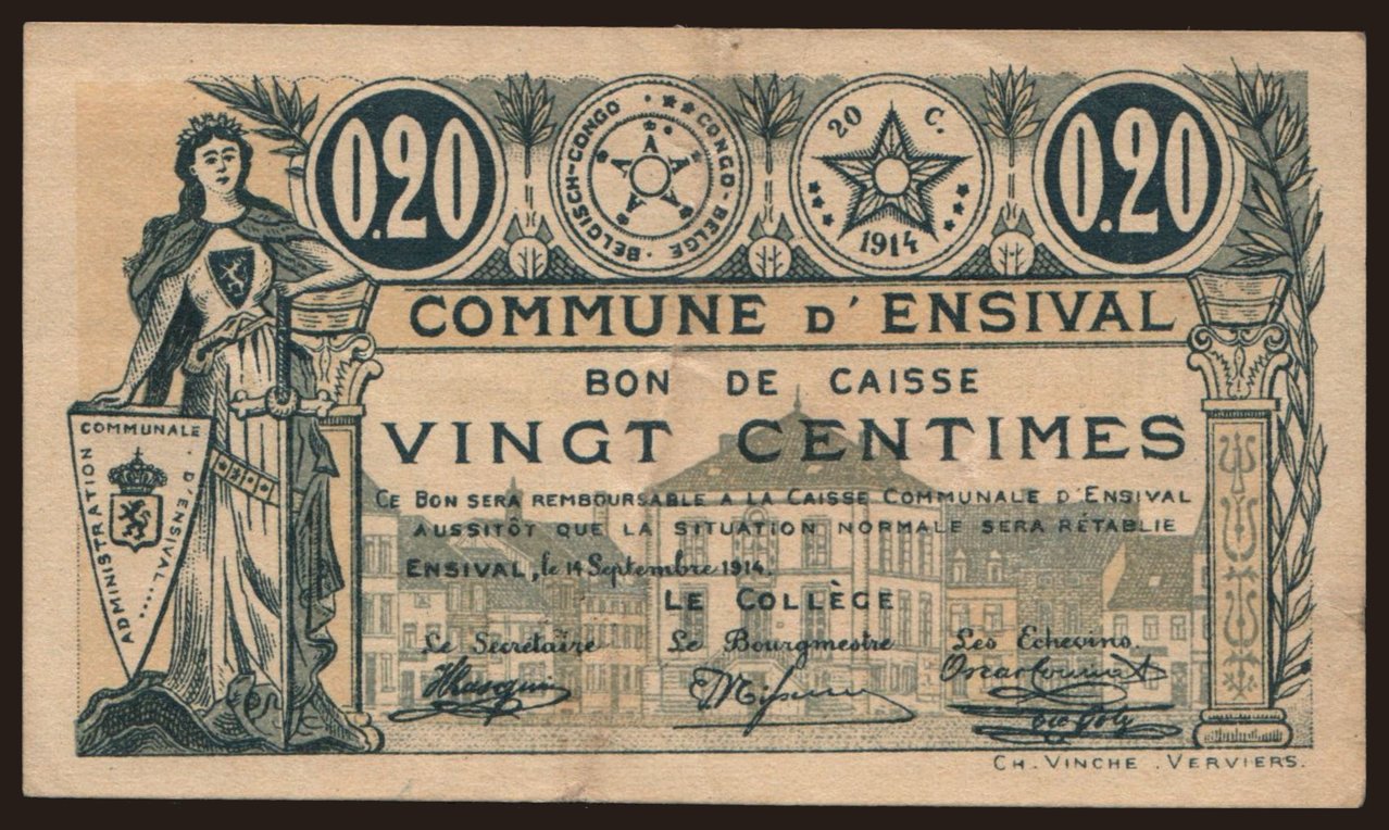 Ensival, 20 centimes, 1914