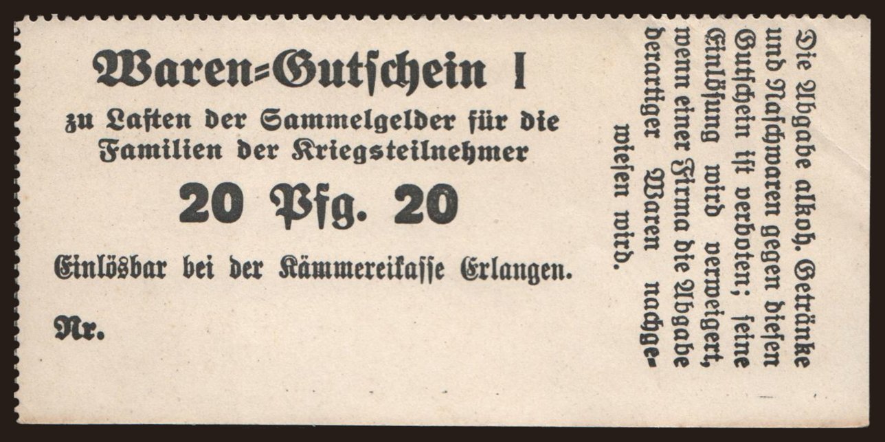 Erlangen/ Waren-Gutschein, Kämmereikasse, 20 Pfennig, 1917