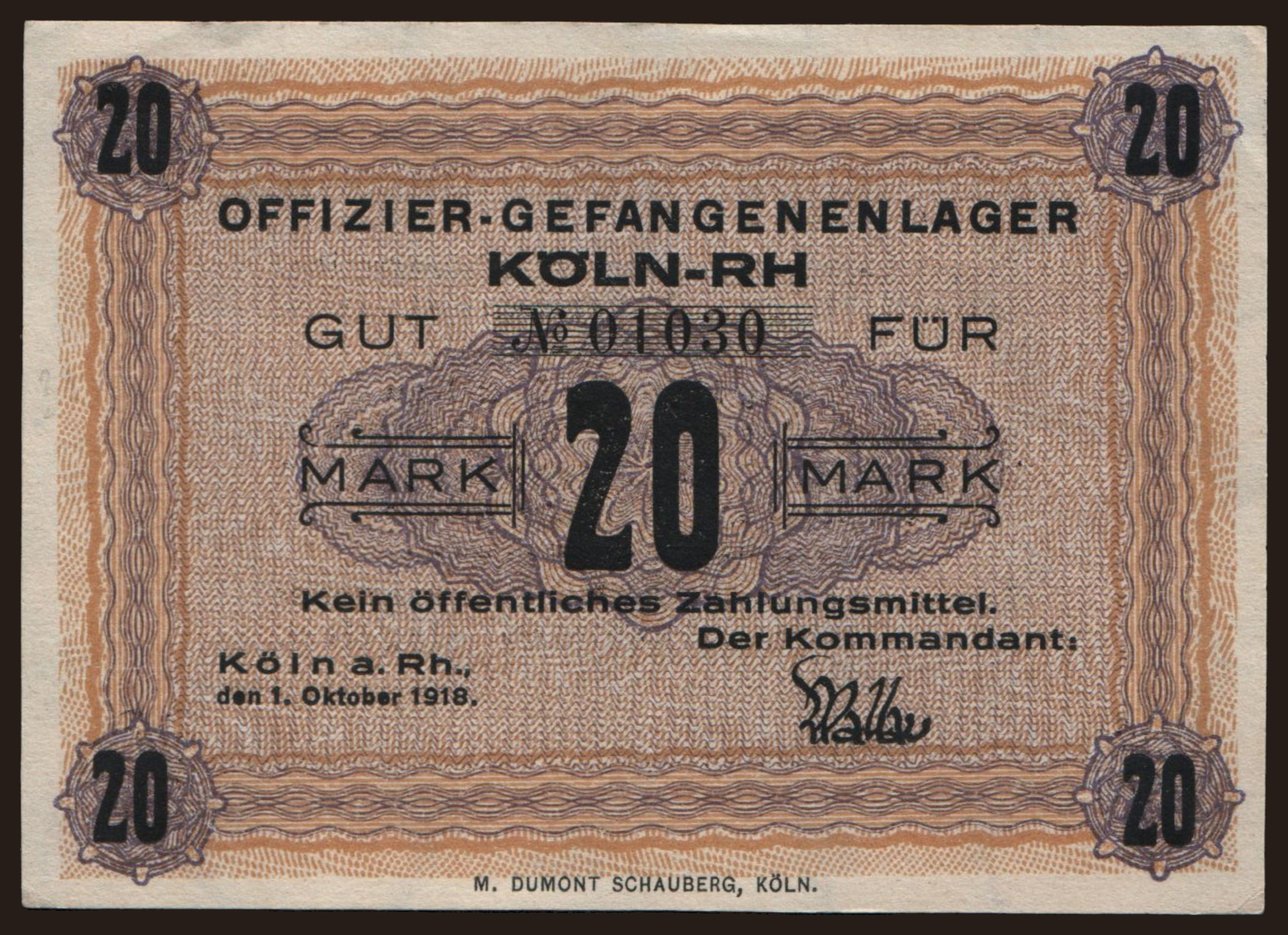 Köln, 20 Mark, 1918