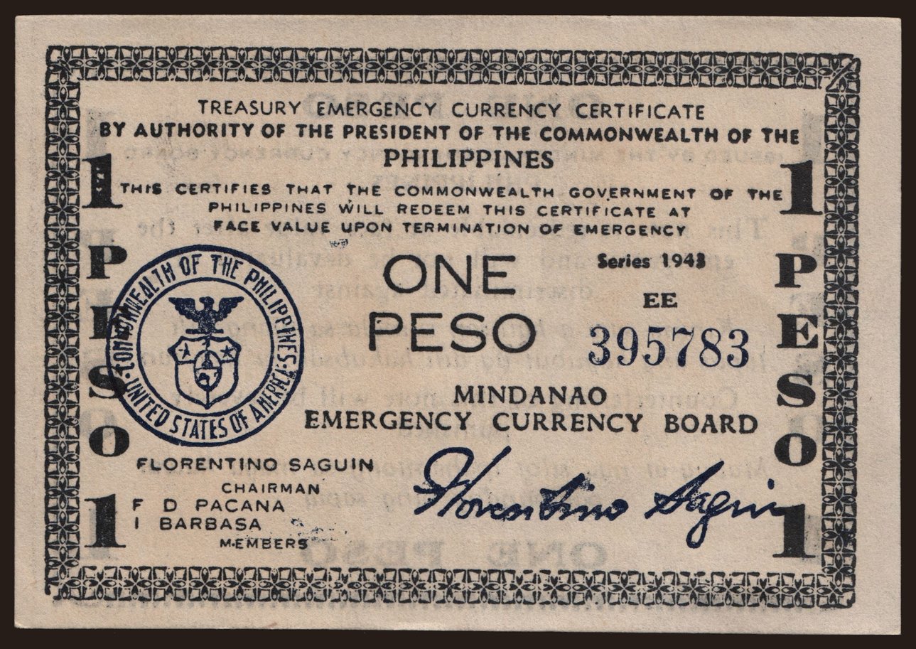 Mindanao, 1 peso, 1943