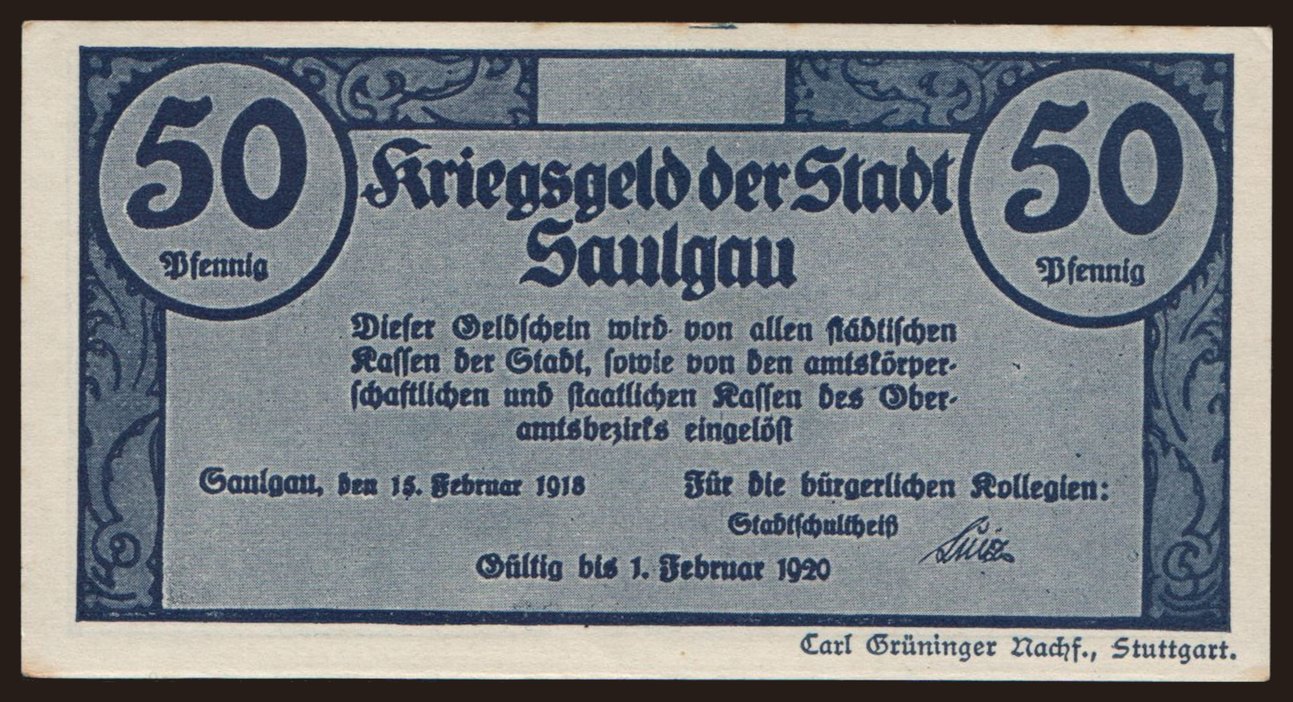 Saulgau, 50 Pfennig, 1918