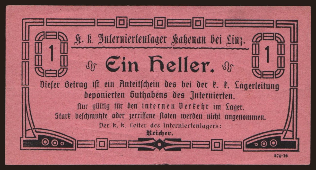 Katzenau bei Linz, 1 Heller, 191?