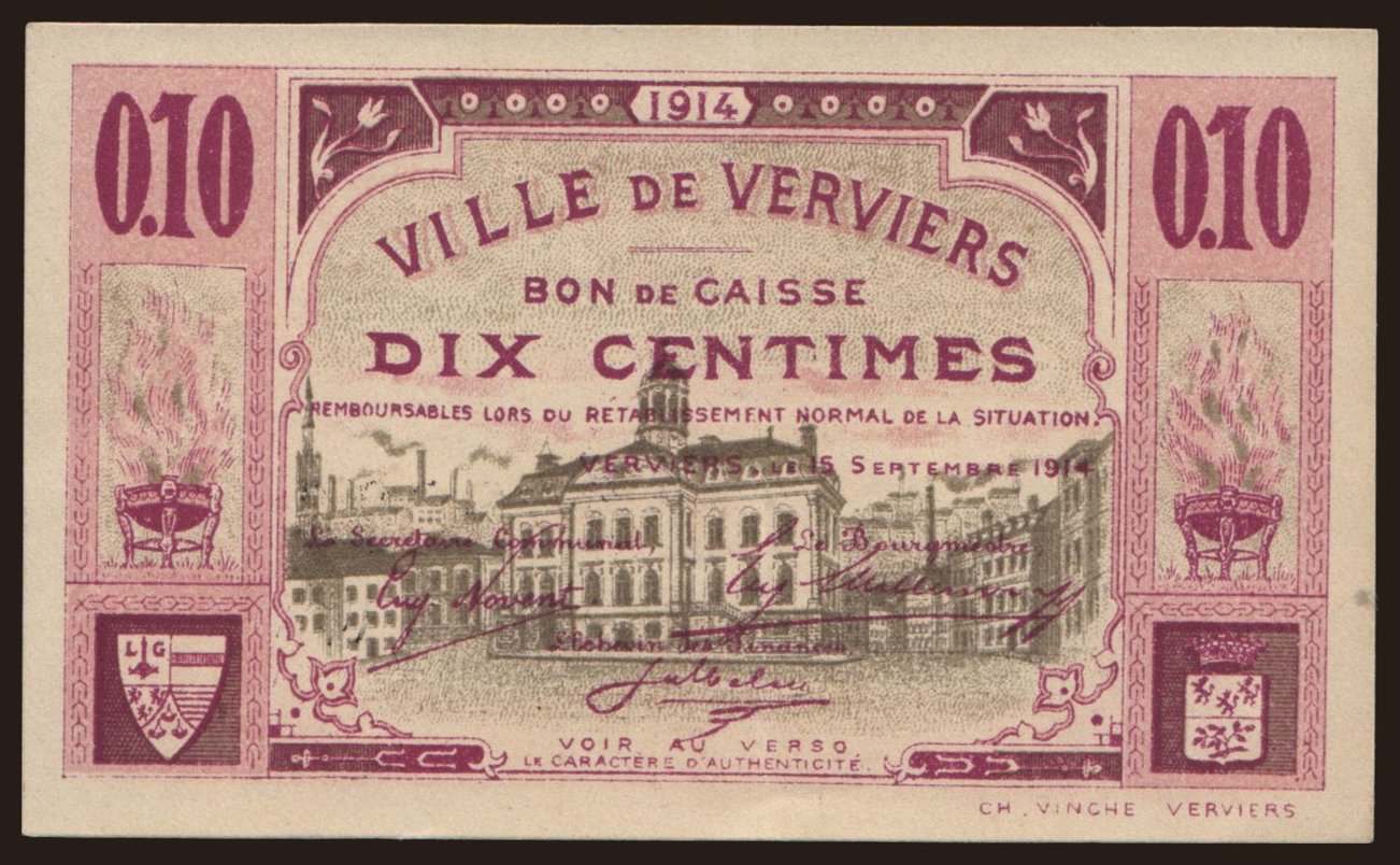 Verviers, 10 centimes, 1914