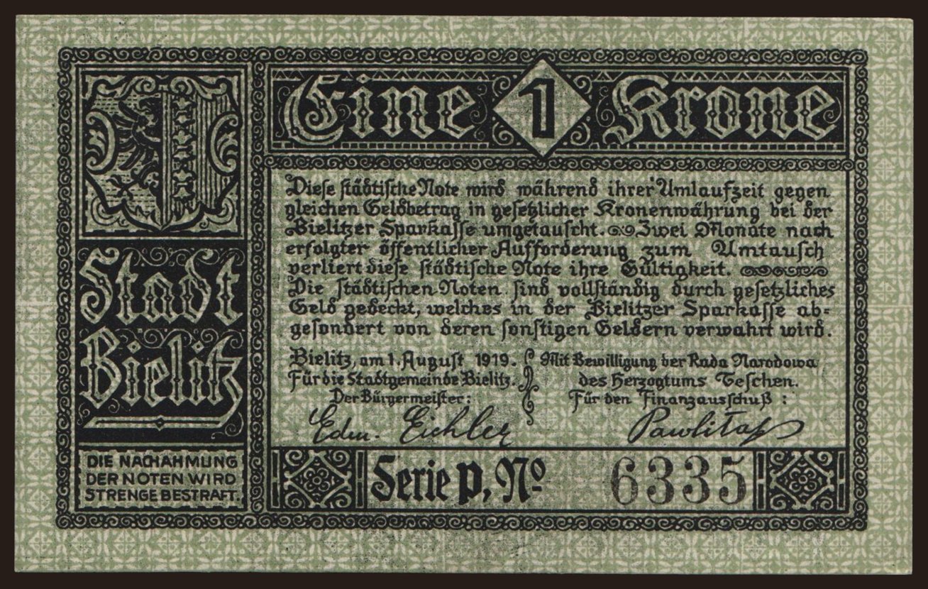 Bielsko, 1 korona, 1919