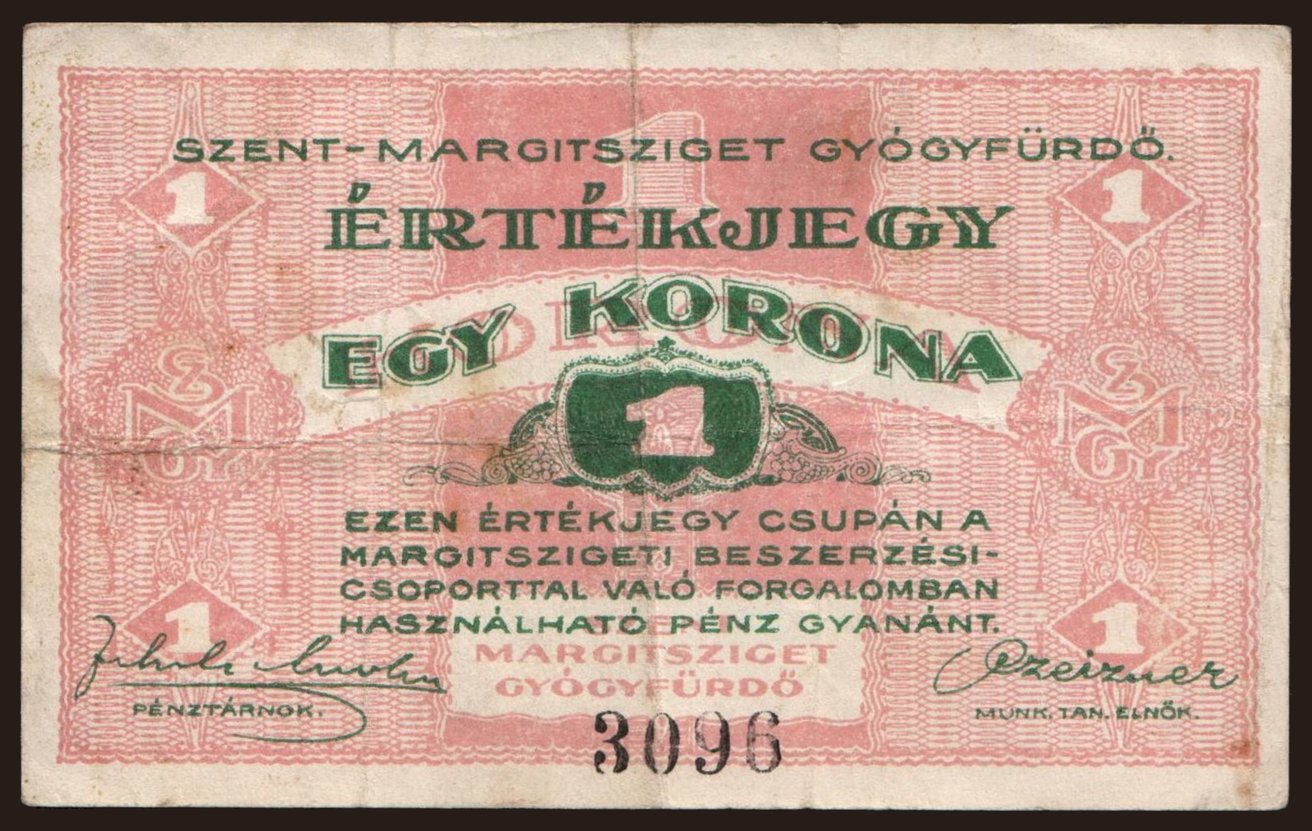 Budapest/ Szent Margitsziget Gyógyfürdő, 1 korona, 1919