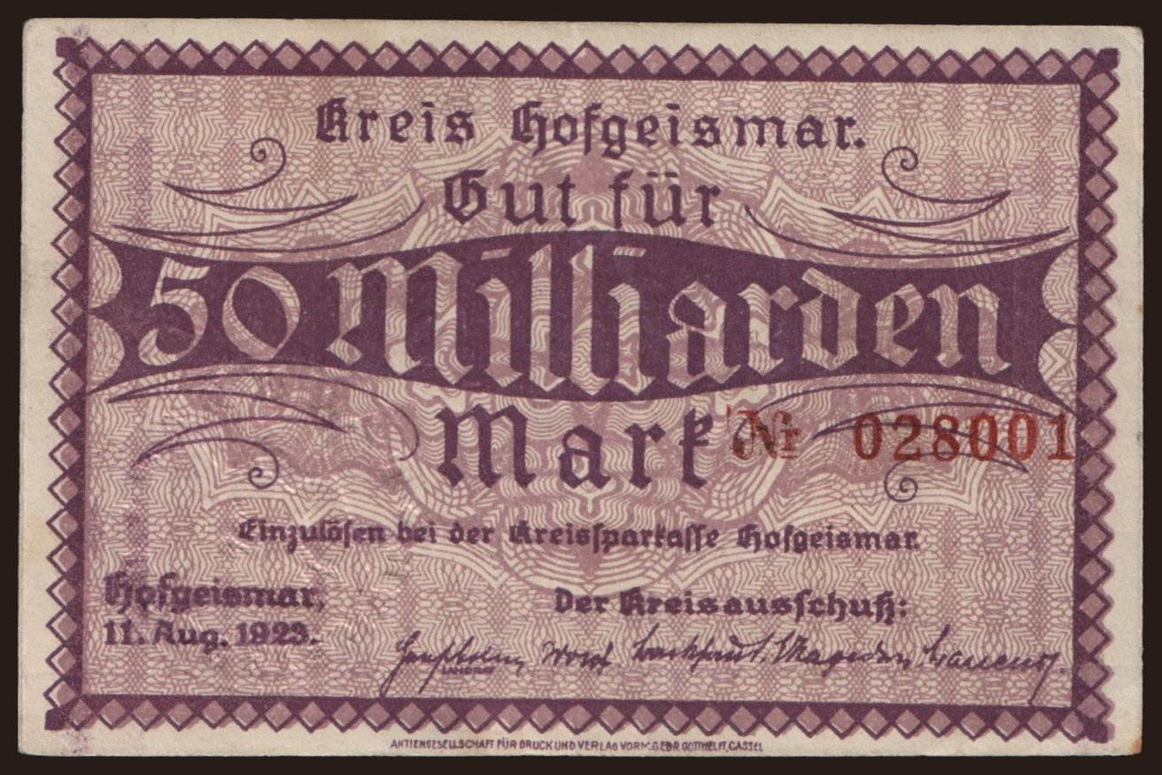 Hofgeismar/ Kreis, 50.000.000.000 Mark, 1923