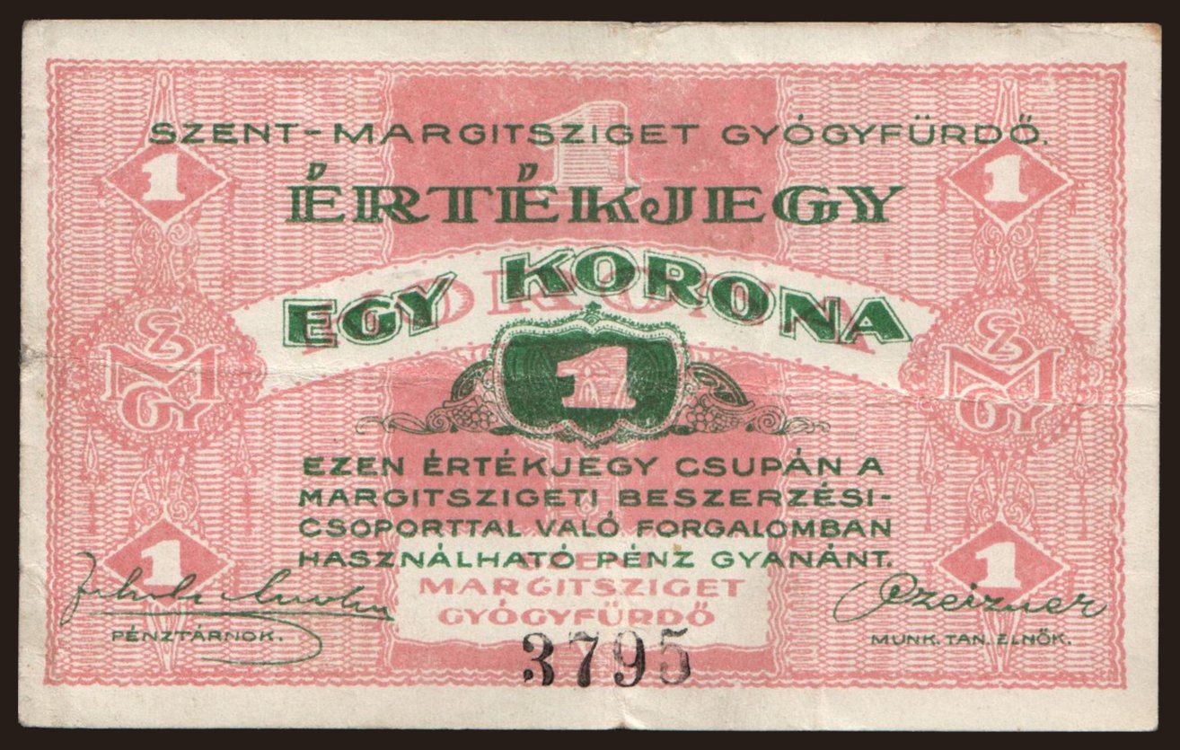 Budapest/ Szent Margitsziget Gyógyfürdő, 1 korona, 1919