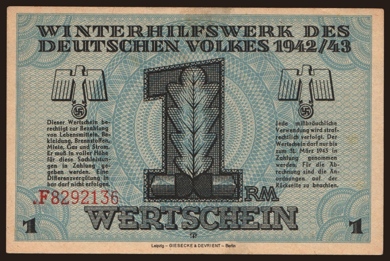 Winterhilfswerk, 1 Reichsmark, 1942