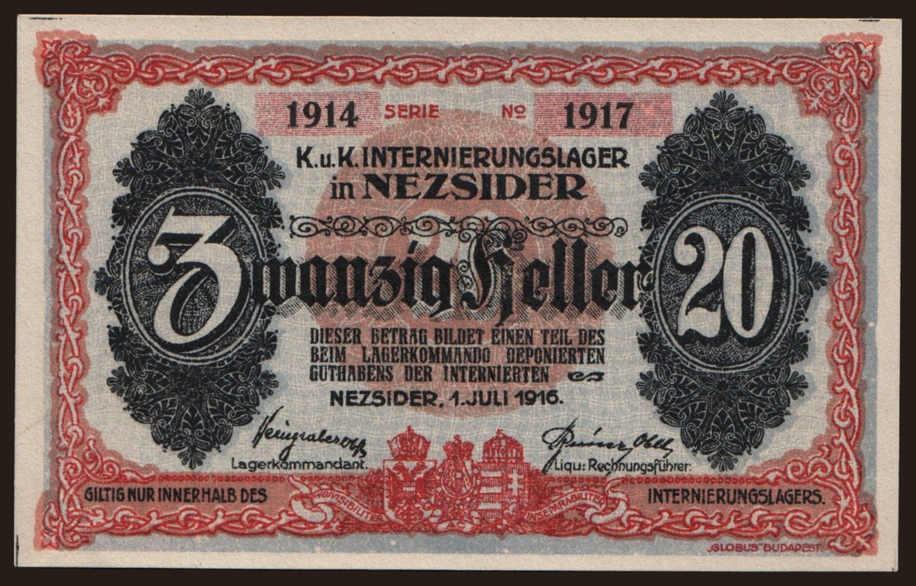 Nezsider, 20 Heller, 1916