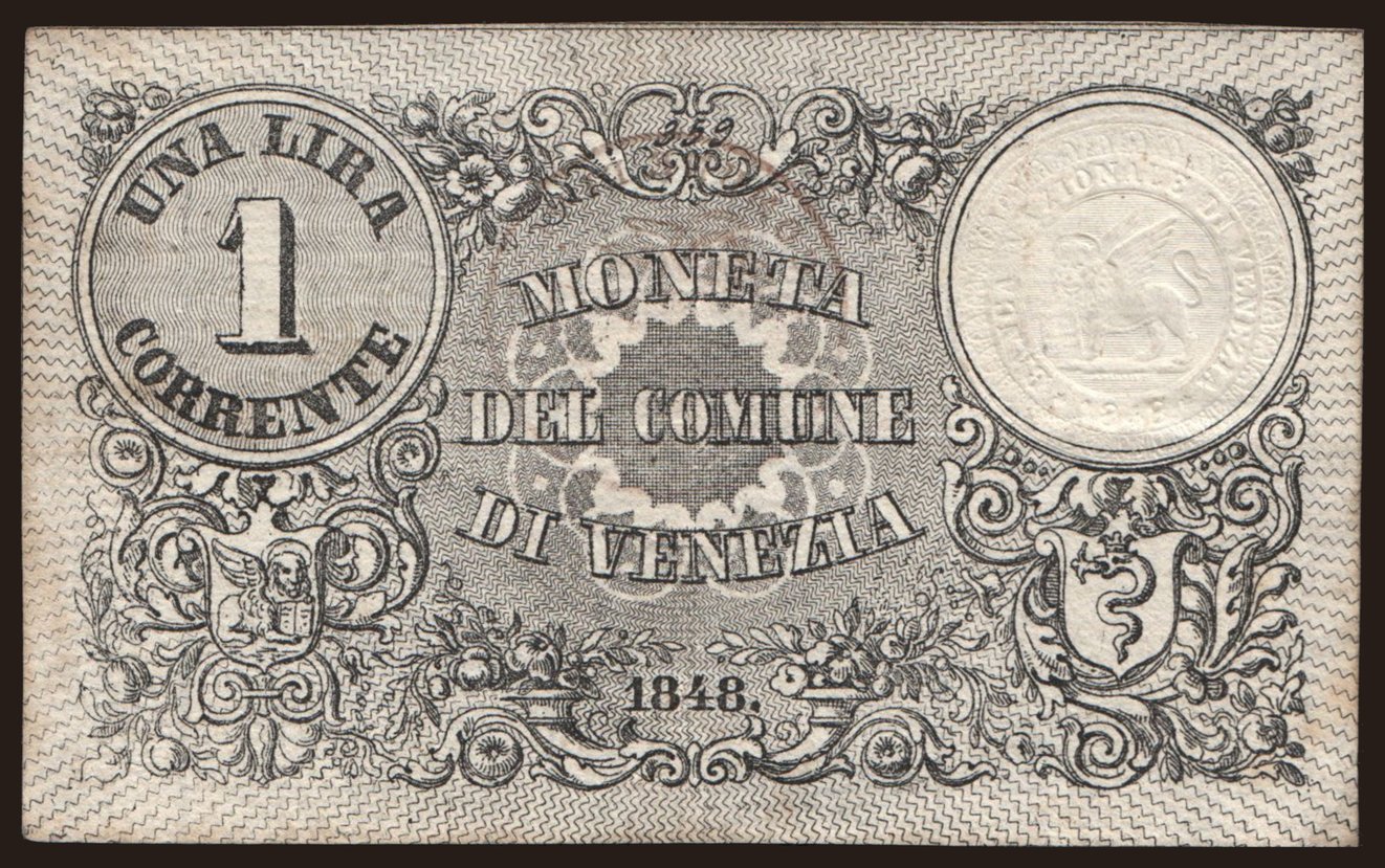 Moneta del Comune di Venezia, 1 lira, 1848