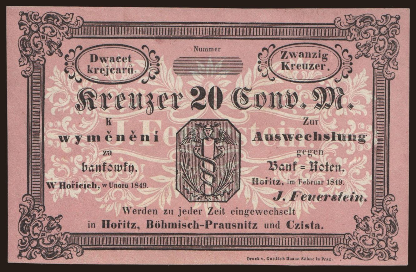 Hořice/ J. Feuerstein, 20 Kreuzer, 1849