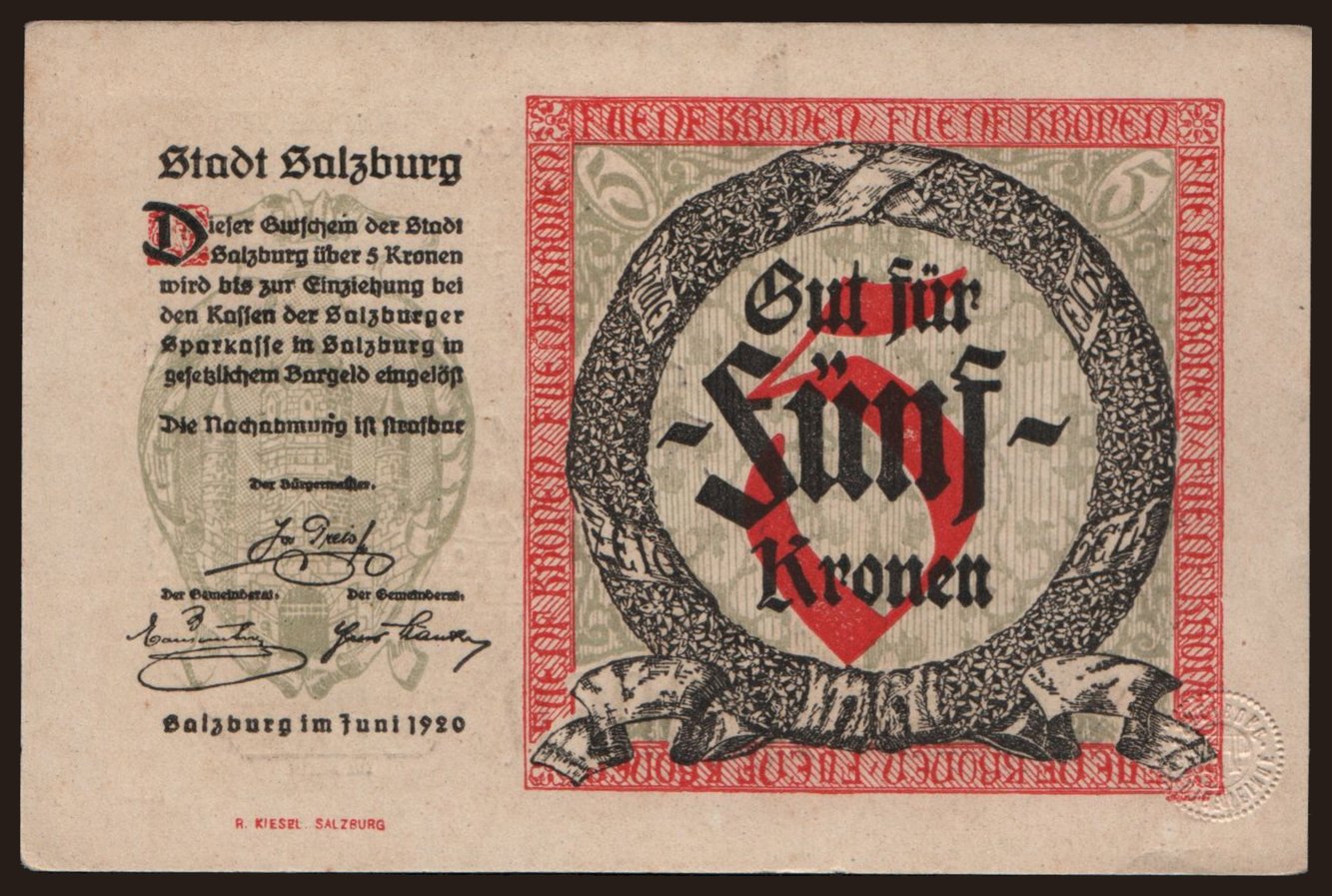 Salzburg, 5 Kronen, 1920