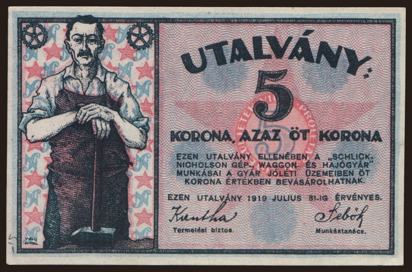 Budapest/ Schlick-Nicholson, 5 korona, 1919