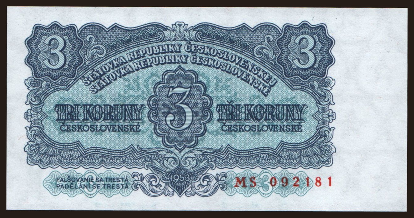 3 koruny, 1953