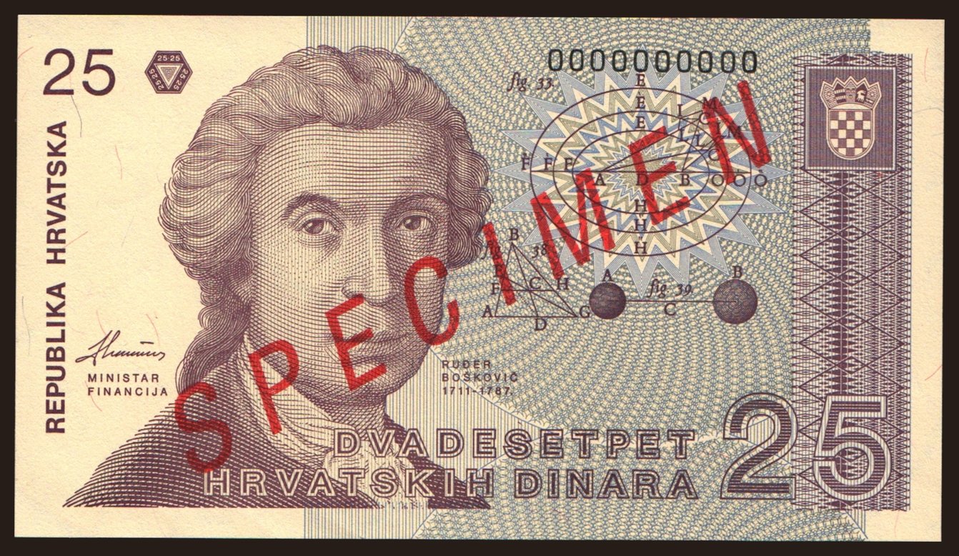 25 dinara, 1991, SPECIMEN