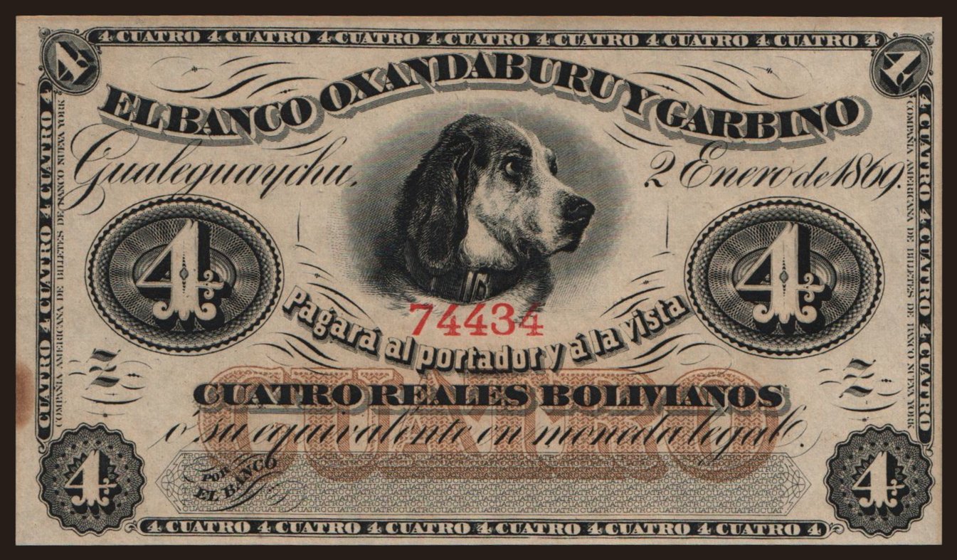 El Banco Oxandaburu y Garbino, 4 reales, 1869