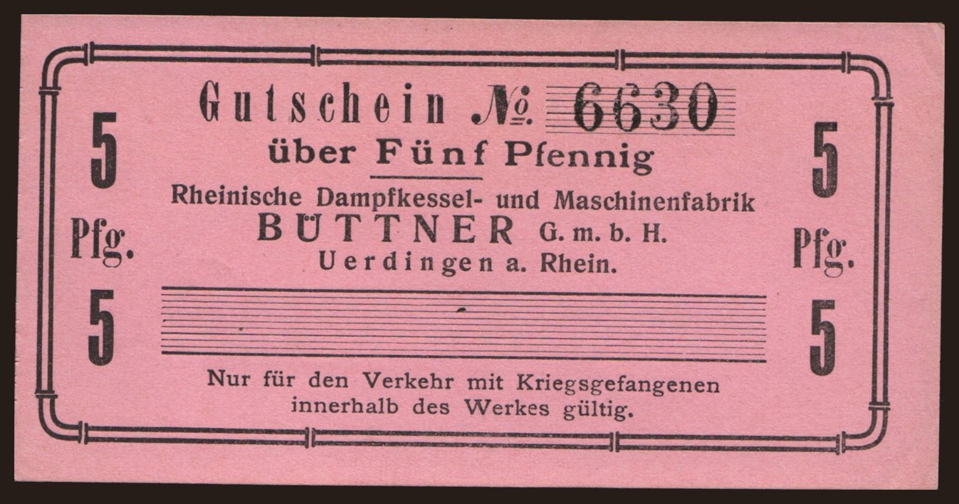 Uerdingen/ Rheinische Dampfkessel- u. Maschinenfabrik Büttner, 5 Pfennig, 191?