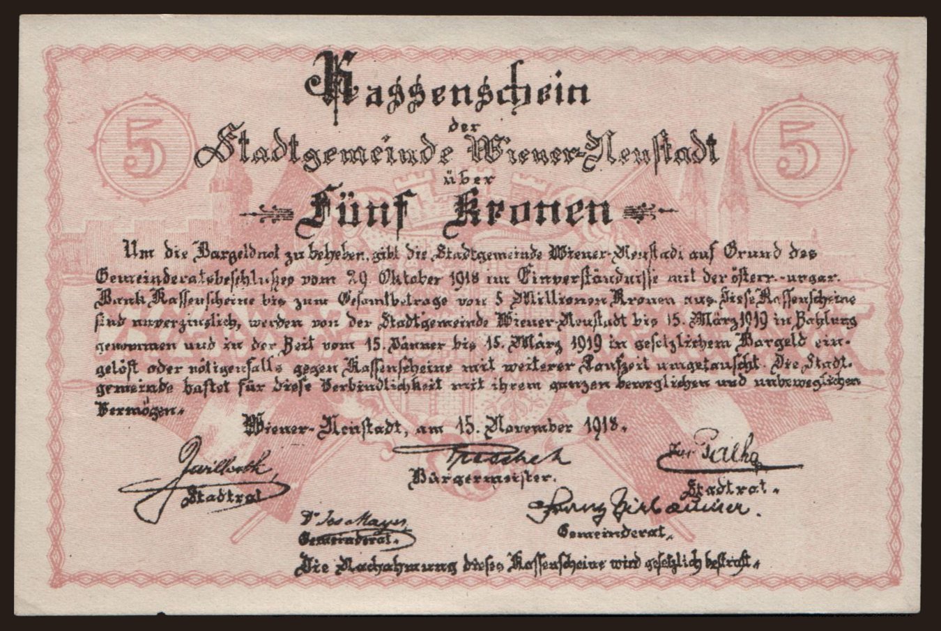 Wiener-Neustadt, 5 Kronen, 1918