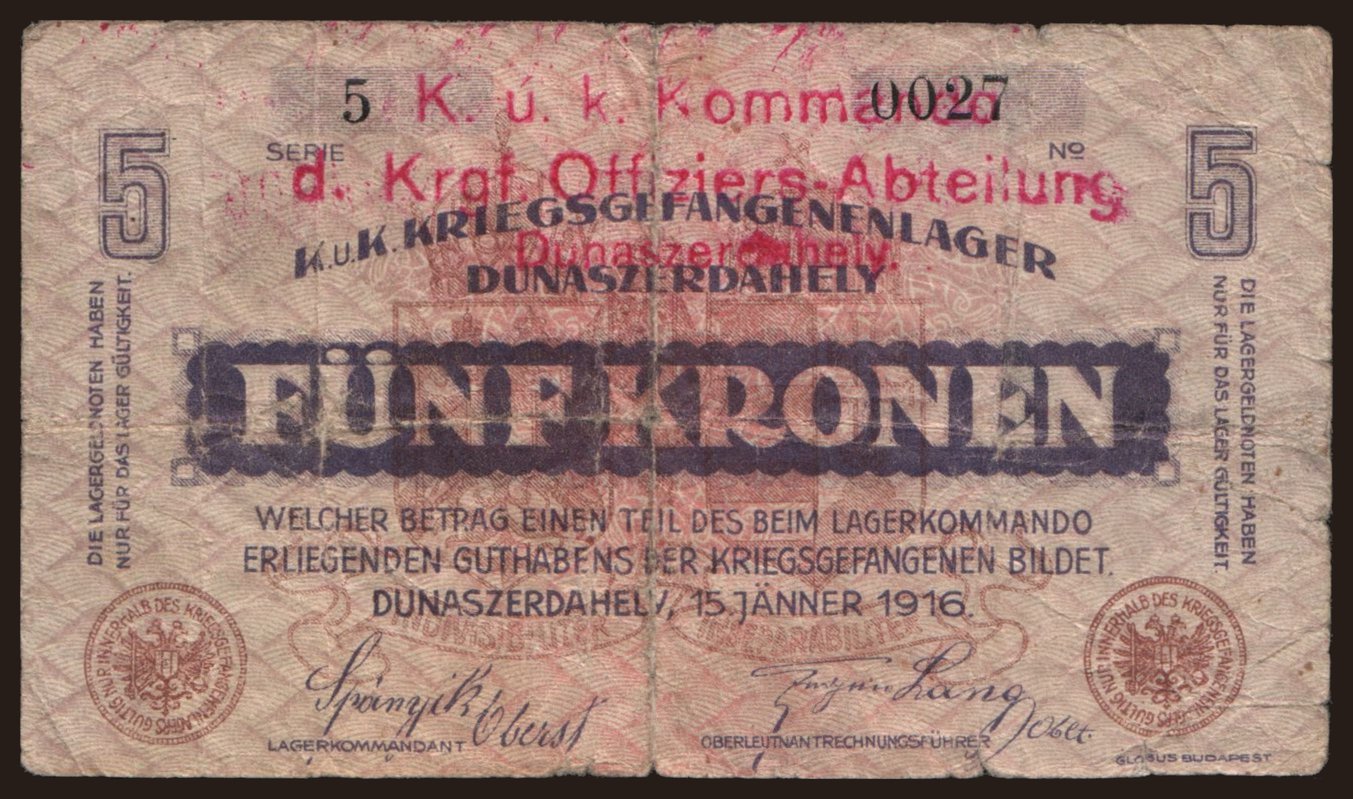 Dunaszerdahely, 5 Kronen, 1916