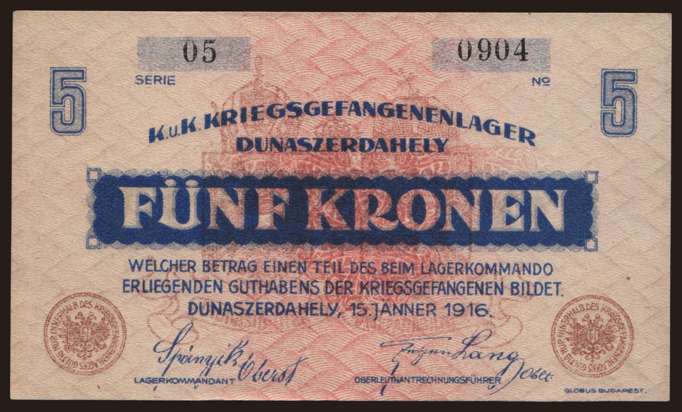 Dunaszerdahely, 5 Kronen, 1916