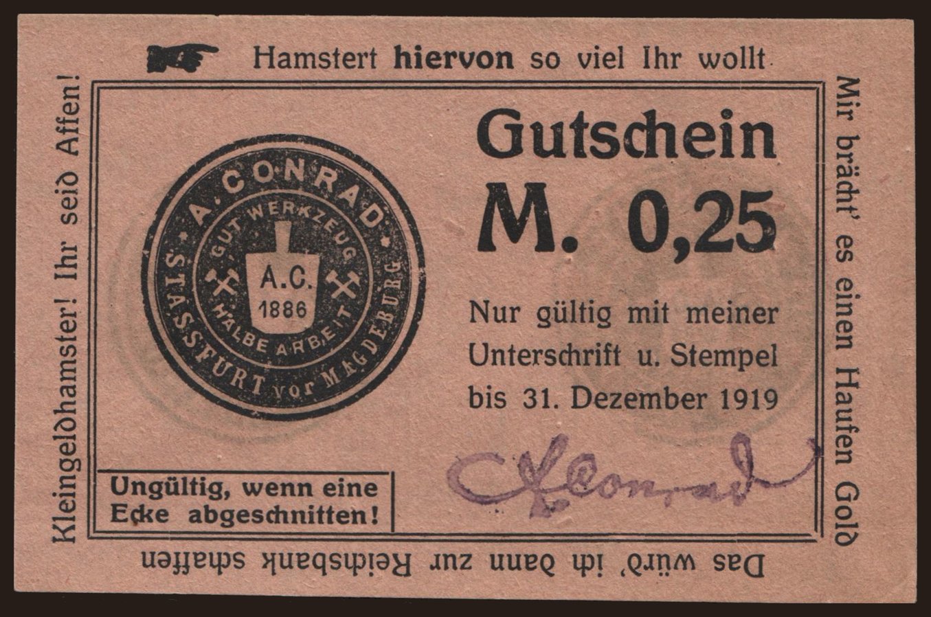 Stassfurt/ A. Conrad, 25 Pfennig, 1919