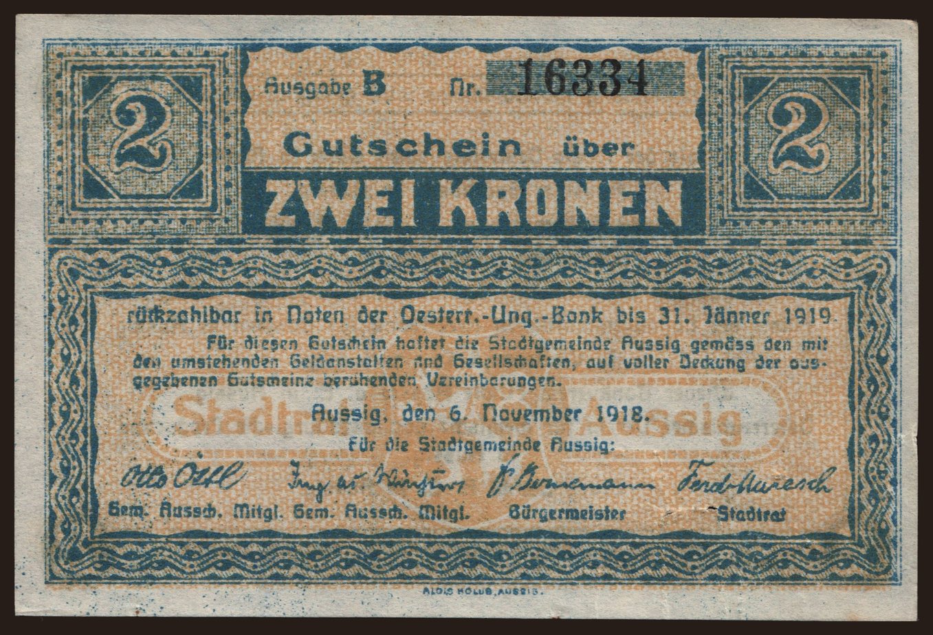 Aussig, 2 Kronen, 1918